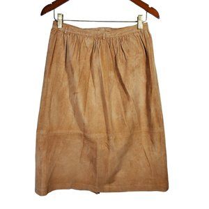 Tan Suede Leather Pencil Skirt Size 10 Western Boho Office VTG 1980s Ms Pioneer